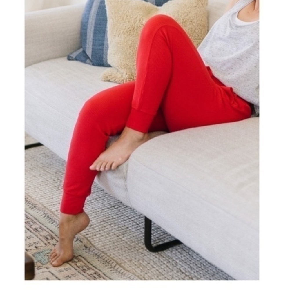 Zyia Red Don't Wake Me Thermal Waffle Jogger Sweatpants Cotton Blend NWT